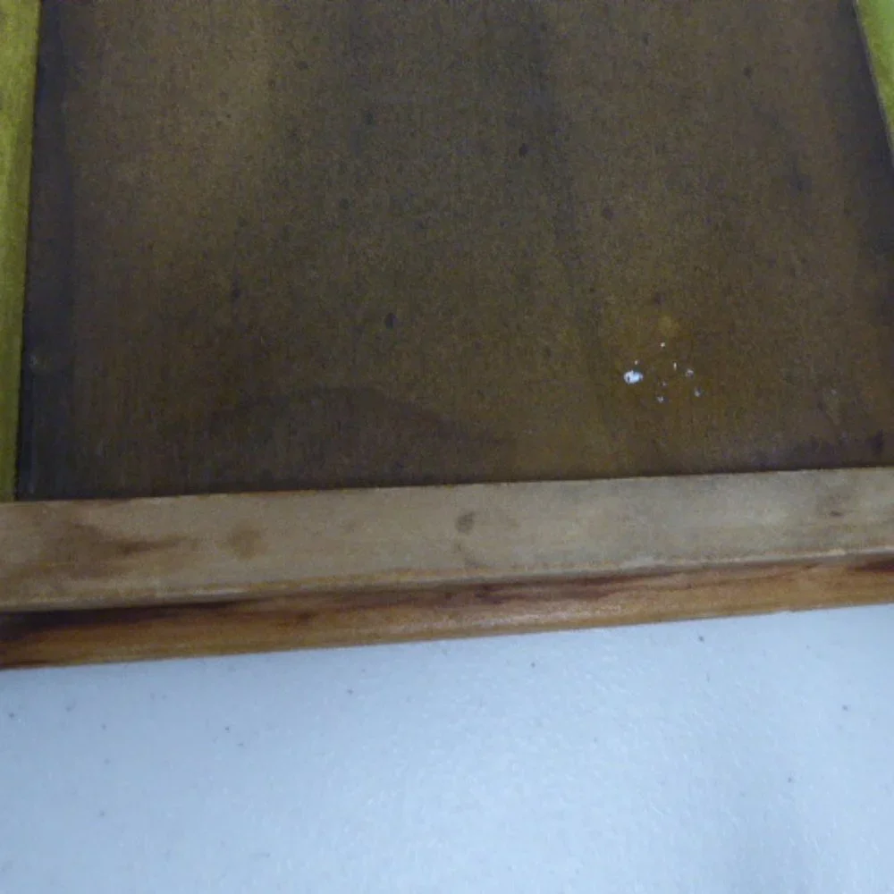 TRAY mid century MCM REVERSE GLASS PAINTED orange Mexico wood vintage - Picture 10 of 12
